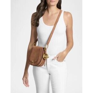 MICHAEL KORS Josie Medium Whipstitched Suede Saddle Bag.